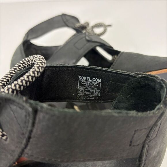 Sorel Black Leather Cutout Side Wedge Lace Up Sandals Size 8 - Picture 9 of 9